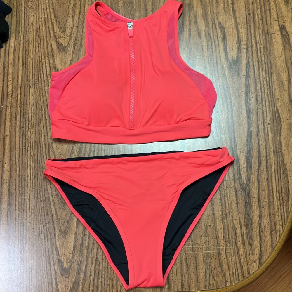 Knix leakproof bikini swim set BOGO bottoms in coral pink size M/SM